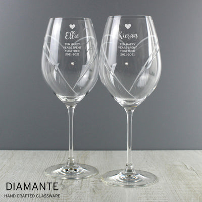 Personalised Hand Cut Heart Pattern Pair of Wine Glasses Glasses & Barware Everything Personal
