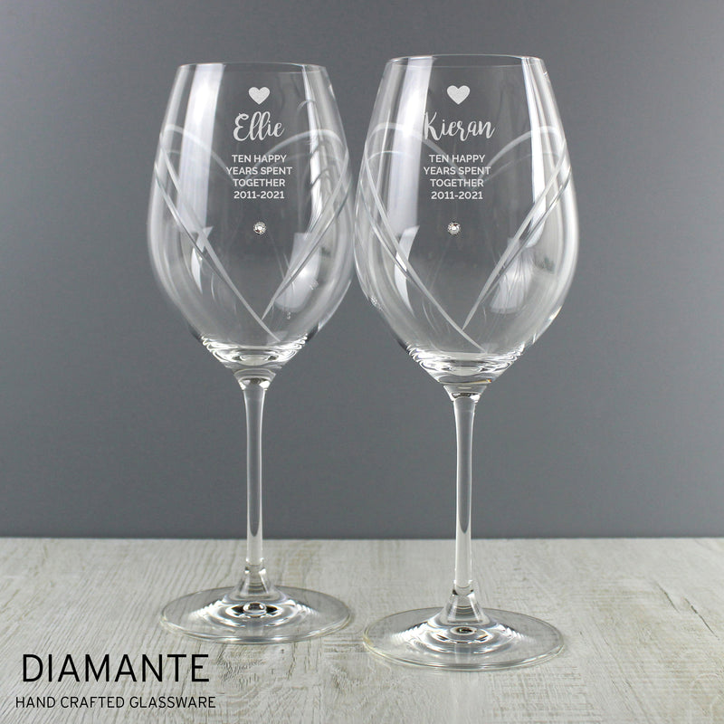 Personalised Hand Cut Heart Pattern Pair of Wine Glasses Glasses & Barware Everything Personal