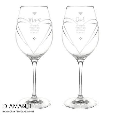 Personalised Hand Cut Heart Pattern Pair of Wine Glasses Glasses & Barware Everything Personal