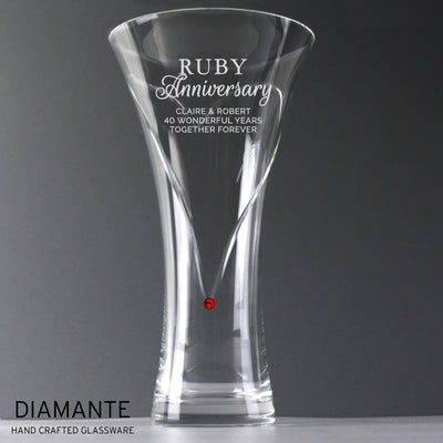 Personalised Ruby Anniversary Hand Cut Diamante Heart Vase Vases Everything Personal