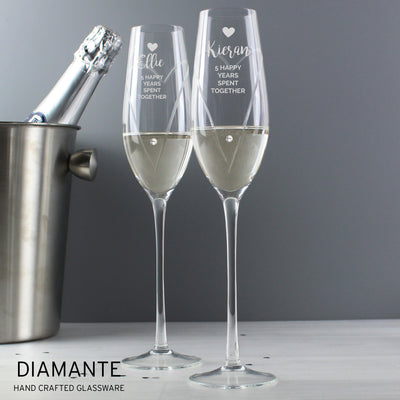 Personalised Hand Cut Heart Celebration Pair of Flutes with Gift Box Glasses & Barware Everything Personal