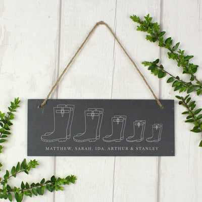 Personalised Welly Boot Family of Five Hanging Slate Plaque Hanging Decorations & Signs Everything Personal