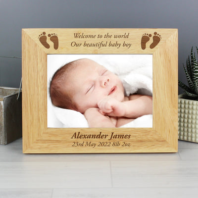 Personalised Baby Feet 5x7 Landscape Wooden Photo Frame Photo Frames, Albums and Guestbooks Everything Personal