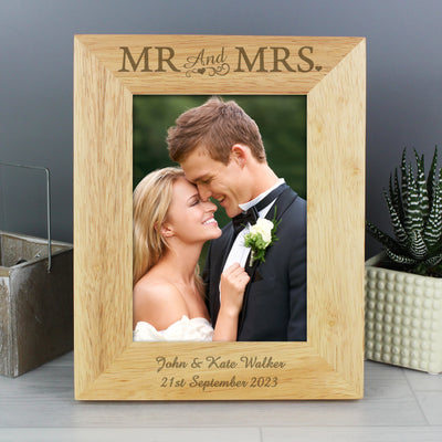 Personalised Mr & Mrs 5x7 Wooden Photo Frame Photo Frames, Albums and Guestbooks Everything Personal
