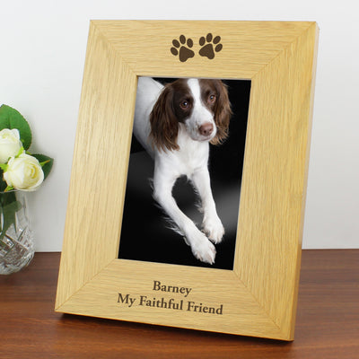 Personalised Oak Finish 4x6 Paw Prints Photo Frame Photo Frames, Albums and Guestbooks Everything Personal