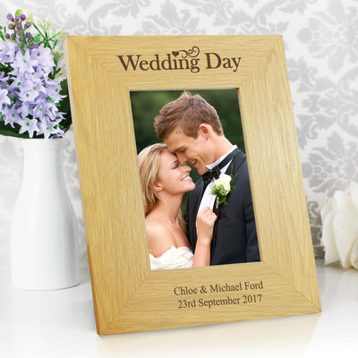 Personalised Wedding Day 4x6 Oak Finish Photo Frame Photo Frames, Albums and Guestbooks Everything Personal