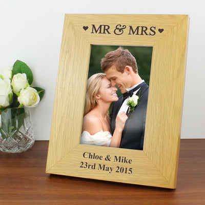 Personalised Oak Finish 6x4 Mr & Mrs Photo Frame Photo Frames, Albums and Guestbooks Everything Personal