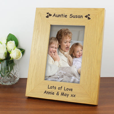 Personalised Hearts 4x6 Oak Finish Photo Frame Photo Frames, Albums and Guestbooks Everything Personal