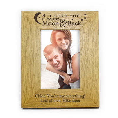 Personalised 'To the Moon and Back' 4x6 Oak Finish Photo Frame Photo Frames, Albums and Guestbooks Everything Personal