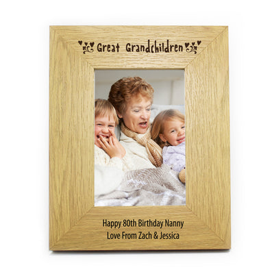Personalised Great Grandchildren 4x6 Oak Finish Photo Frame Photo Frames, Albums and Guestbooks Everything Personal