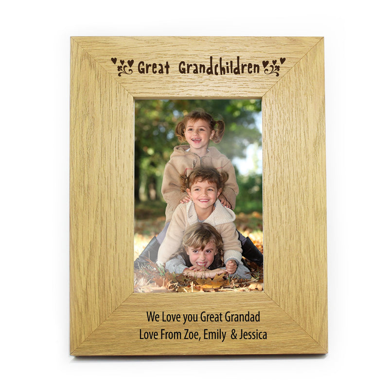 Personalised Great Grandchildren 4x6 Oak Finish Photo Frame Photo Frames, Albums and Guestbooks Everything Personal