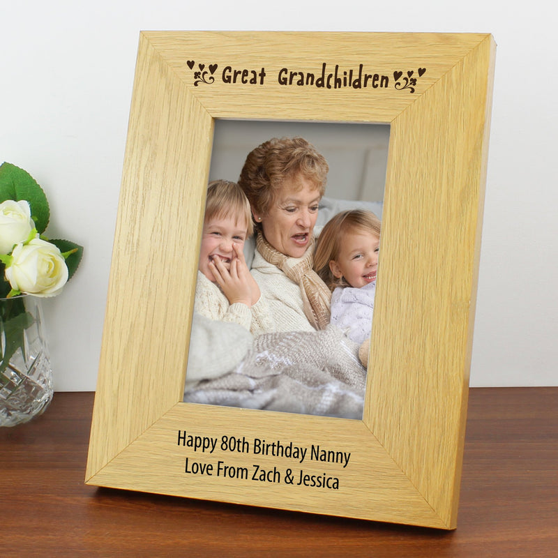 Personalised Great Grandchildren 4x6 Oak Finish Photo Frame Photo Frames, Albums and Guestbooks Everything Personal