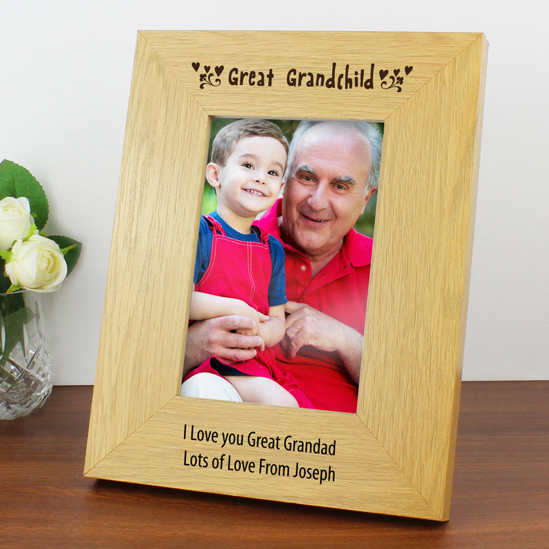 Personalised Oak Finish 4x6 Great Grandchild Photo Frame Photo Frames, Albums and Guestbooks Everything Personal