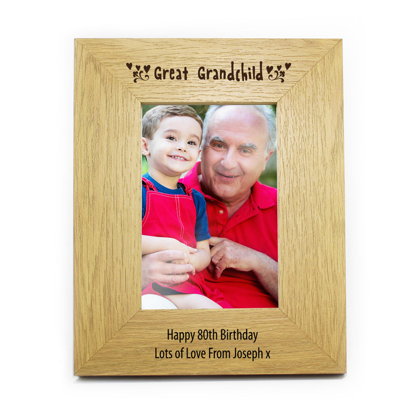 Personalised Oak Finish 4x6 Great Grandchild Photo Frame Photo Frames, Albums and Guestbooks Everything Personal