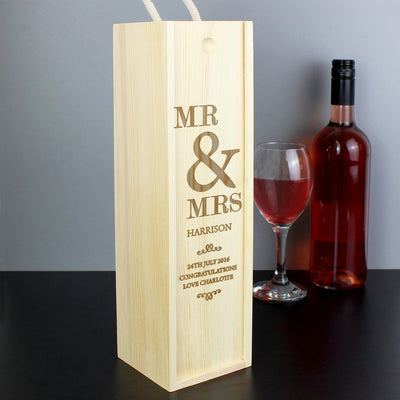 Personalised Couples Wooden Wine Bottle Box Glasses & Barware Everything Personal