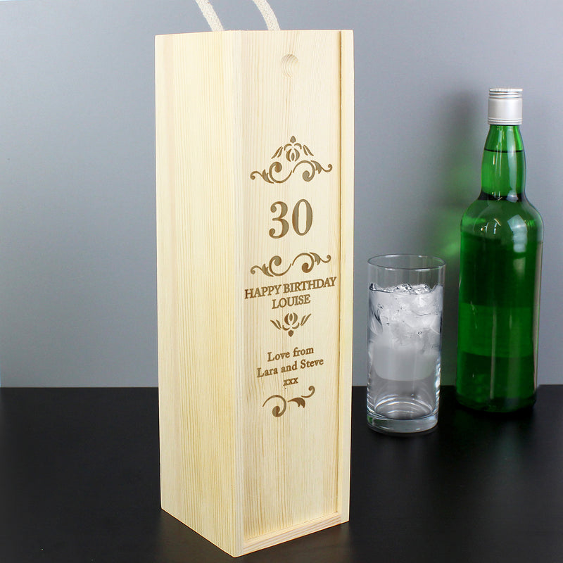 Personalised Elegant Number Wooden Wine Bottle Box Glasses & Barware Everything Personal