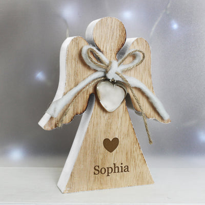 Personalised Heart Motif Rustic Wooden Angel Christmas Decorations Everything Personal
