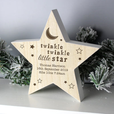 Personalised Twinkle Twinkle Rustic Wooden Star Decoration Christmas Decorations Everything Personal