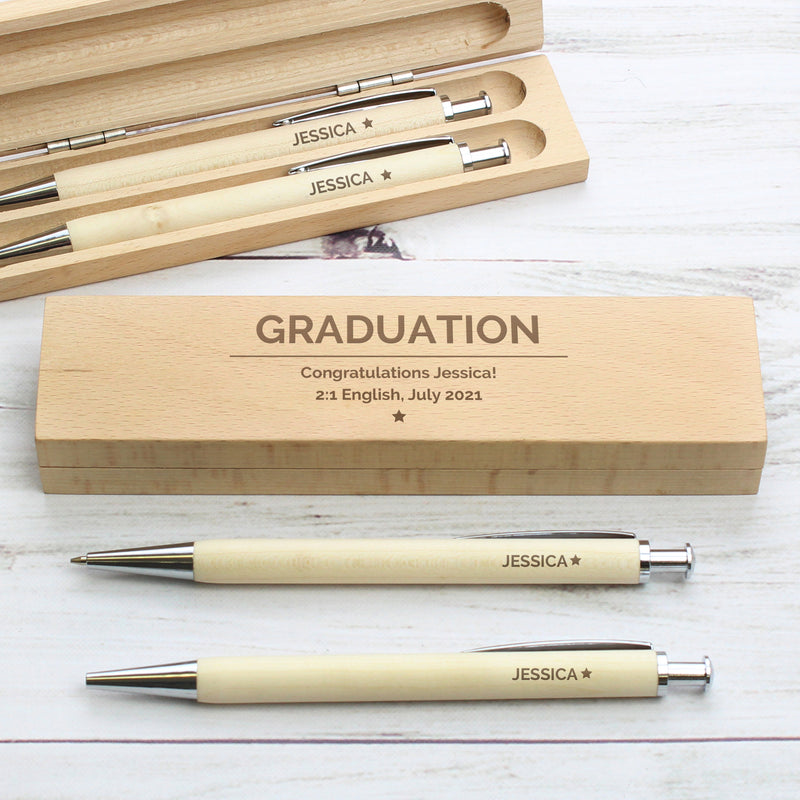 Personalised Classic Wooden Pen & Pencil Box Set Stationery & Pens Everything Personal
