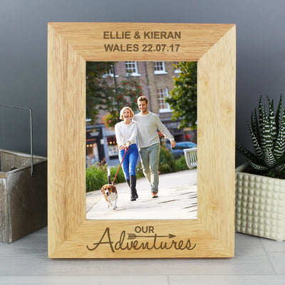 Personalised Our Adventures 5x7 Wooden Photo Frame Photo Frames, Albums and Guestbooks Everything Personal