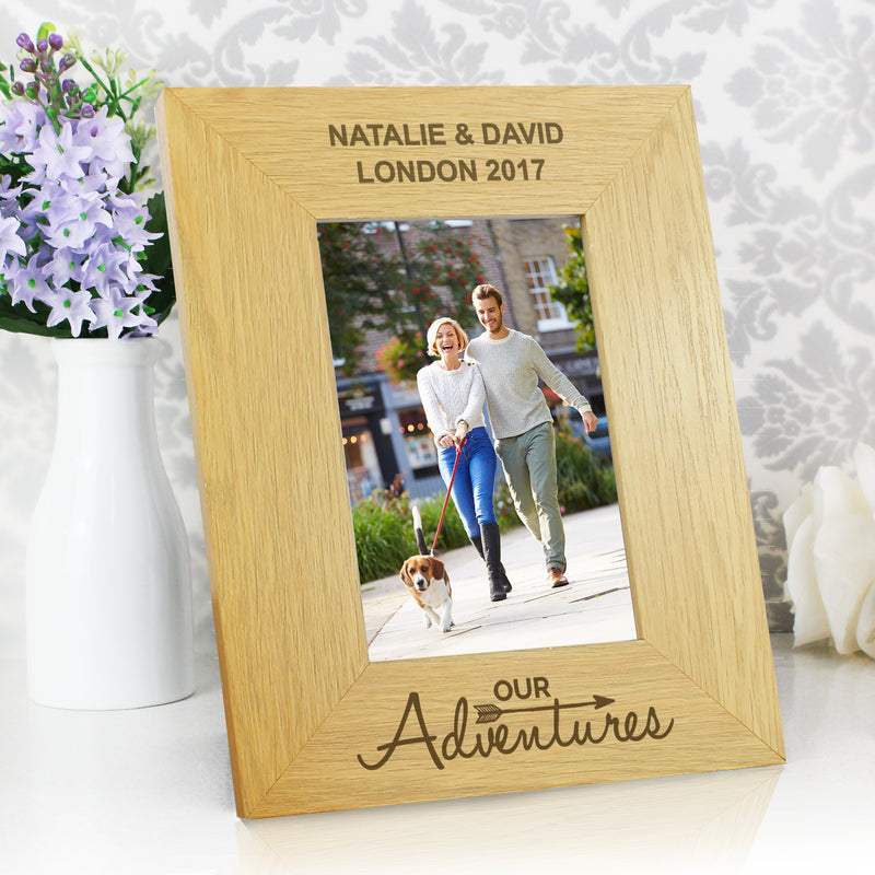 Personalised Our Adventures 4x6 Oak Finish Photo Frame Photo Frames, Albums and Guestbooks Everything Personal