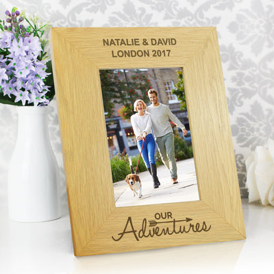Personalised Our Adventures 6x4 Oak Finish Photo Frame Photo Frames, Albums and Guestbooks Everything Personal