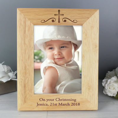 Personalised Religious Swirl 5x7 Wooden Photo Frame Photo Frames, Albums and Guestbooks Everything Personal