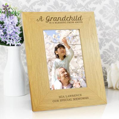 Personalised "A Grandchild Is A Blessing" 4x6 Oak Finish Photo Frame Photo Frames, Albums and Guestbooks Everything Personal