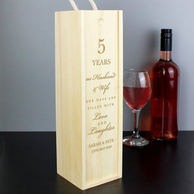 Personalised Anniversary Wooden Wine Bottle Box Glasses & Barware Everything Personal
