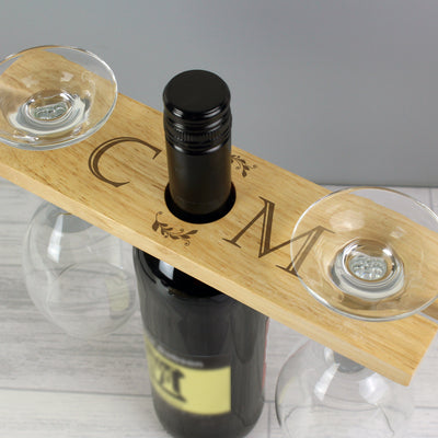 Personalised 'Initials' Wine Glass & Bottle Holder Wooden Everything Personal
