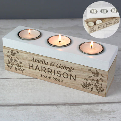 Personalised Floral Triple Tea Light Box Ornaments Everything Personal