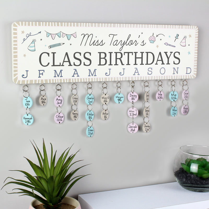 Personalised Classroom Office Birthday Planner Plaque with Customisable Discs Wooden Everything Personal