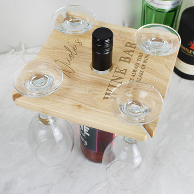 Personalised Free Text Four Wine Glass Holder & Bottle Holder Glasses & Barware Everything Personal