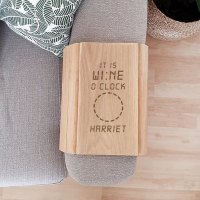 Personalised Its Wine O'Clock Wooden Sofa Tray Wooden Everything Personal