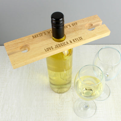 Personalised Free Text Wine Glass & Bottle Holder Wooden Everything Personal