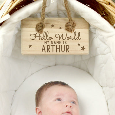 Personalised Hello World Wooden Sign Hanging Decorations & Signs Everything Personal
