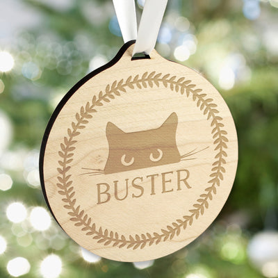 Personalised Cat Round Wooden Bauble Christmas Decorations Everything Personal
