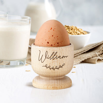 Personalised Wooden Egg Cup with Floral Decoration Mealtime Essentials Everything Personal