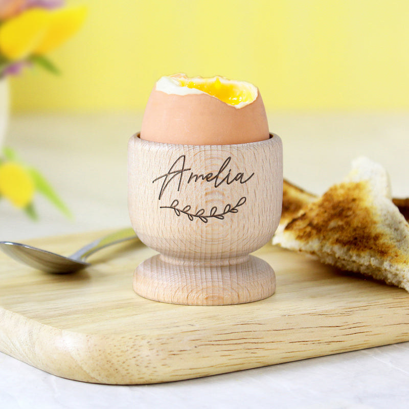 Personalised Wooden Egg Cup with Floral Decoration Mealtime Essentials Everything Personal