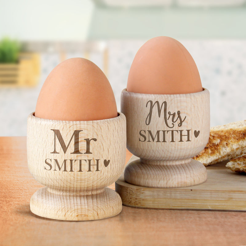 Personalised Couples Wooden Egg Cup Set Mealtime Essentials Everything Personal