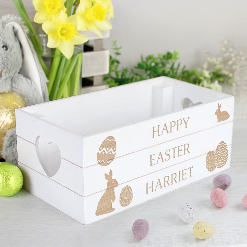 Personalised Easter Bunny White Wooden Crate Storage Everything Personal