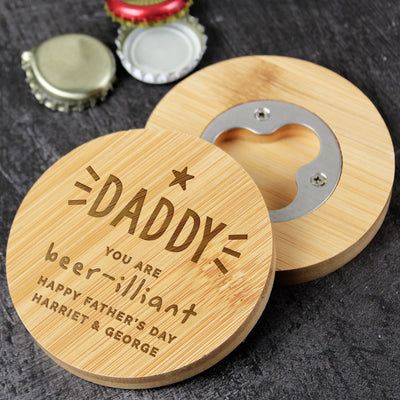 Personalised Star Bamboo Bottle Opener Coaster Glasses & Barware Everything Personal