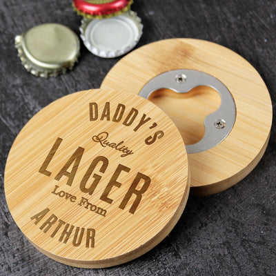 Personalised Free Text Bamboo Bottle Opener Coaster Glasses & Barware Everything Personal