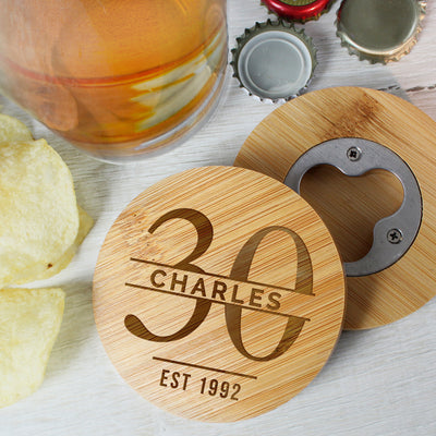 Personalised Age Bamboo Bottle Opener Coaster Wooden Everything Personal