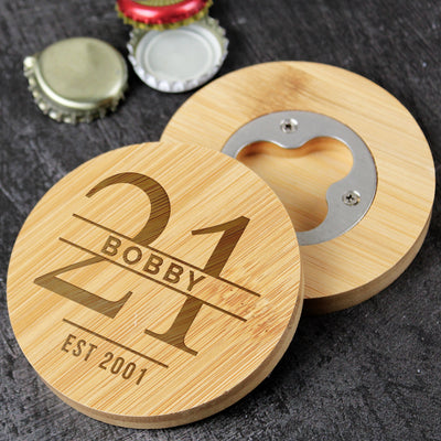 Personalised Age Bamboo Bottle Opener Coaster Wooden Everything Personal