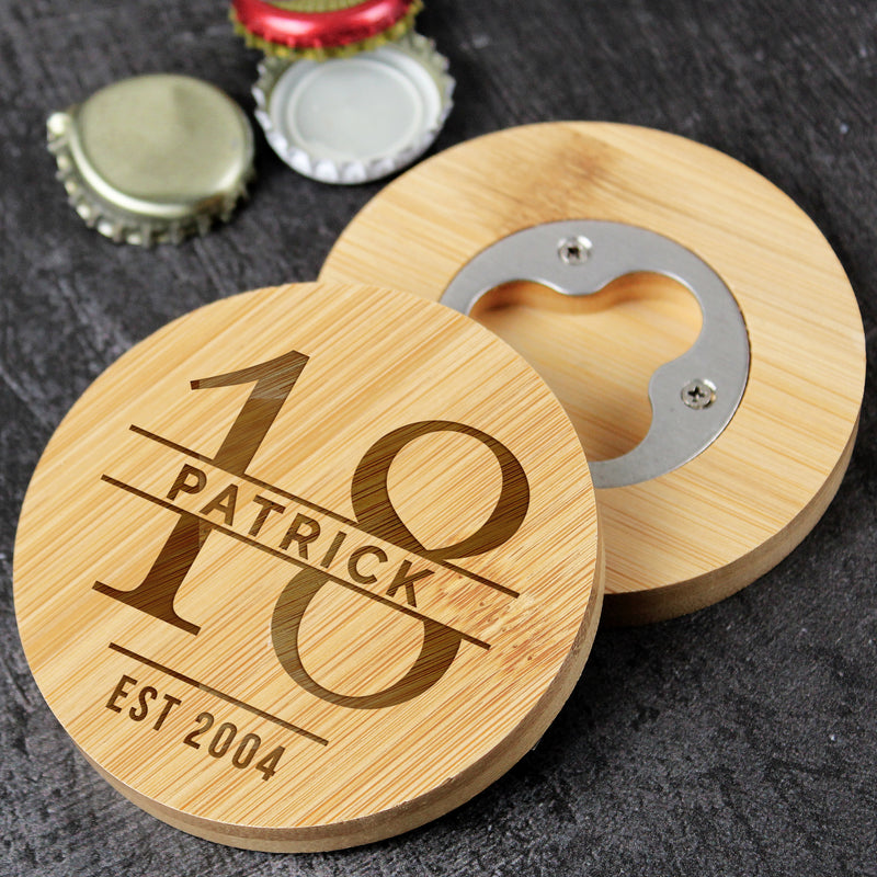Personalised Age Bamboo Bottle Opener Coaster Wooden Everything Personal