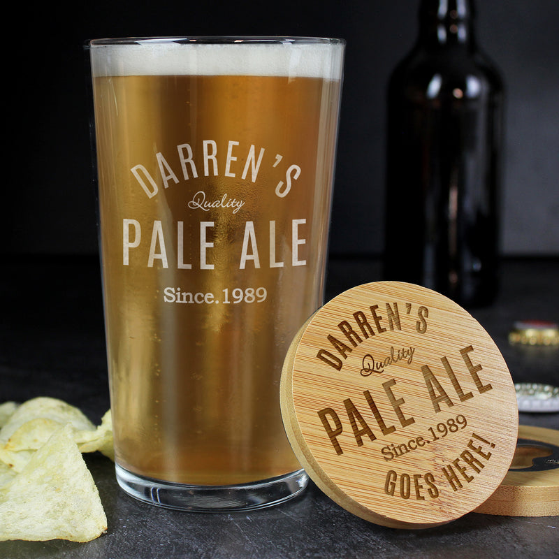 Personalised Bamboo Bottle Opener Coaster and Pint Glass Glasses & Barware Everything Personal