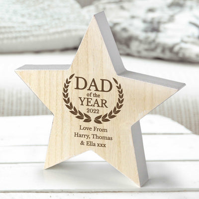 Personalised 'Dad of the Year' White Wooden Star Hanging Decorations & Signs Everything Personal