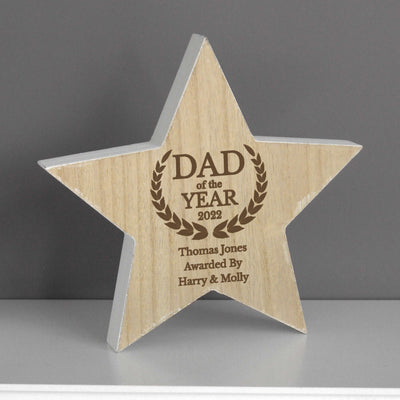 Personalised 'Dad of the Year' White Wooden Star Hanging Decorations & Signs Everything Personal