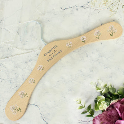 Personalised White Floral Wooden Hanger Wooden Everything Personal